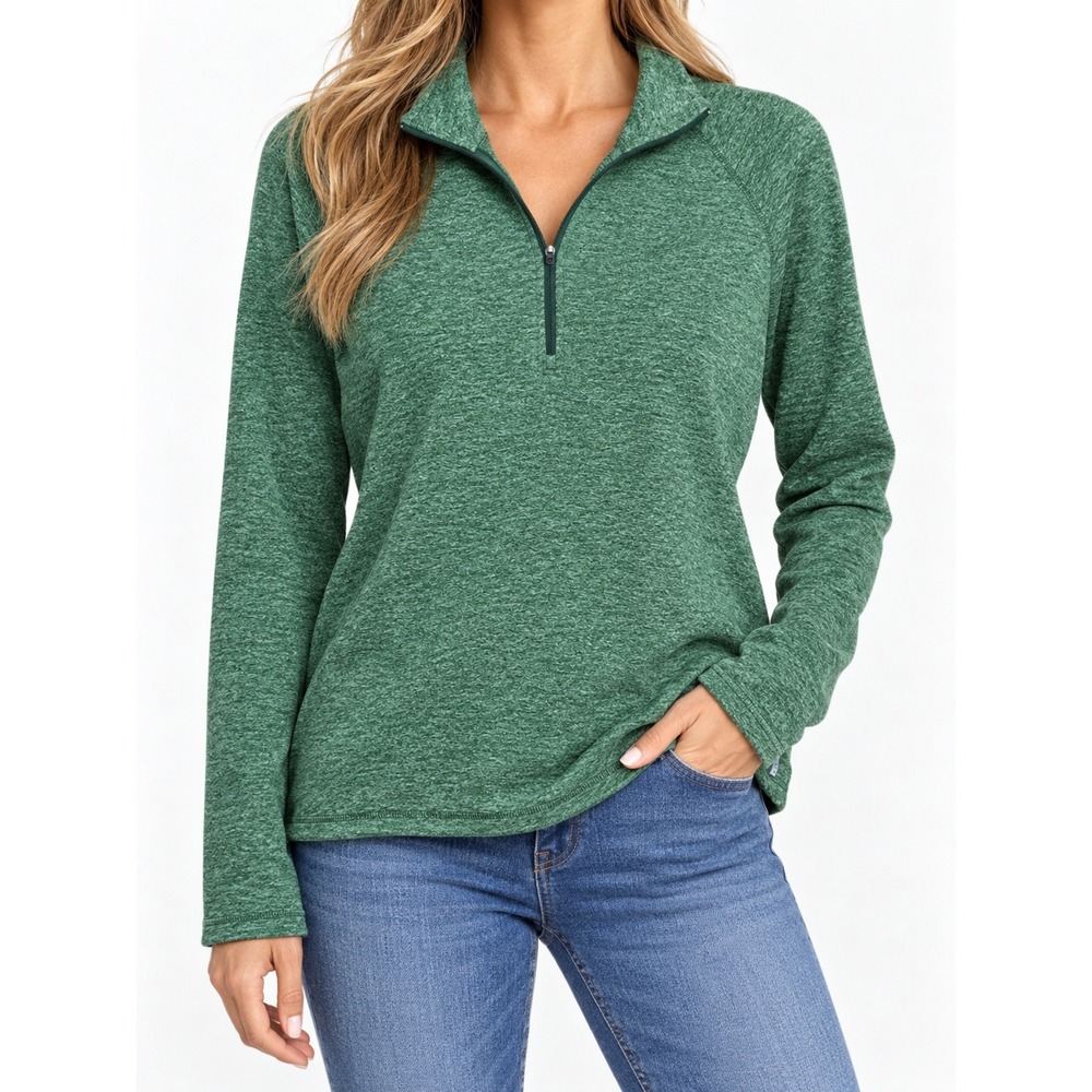 Eddie Bauer Green Heathered Quarter Zip Fleece Pullover Women Large Gorpcore
